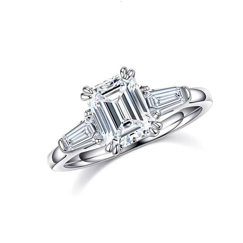 Emerald Cut Moissanite Ring S925 Sterling Silver 18K White Gold Plated Engagement Wedding Jewelry for Women