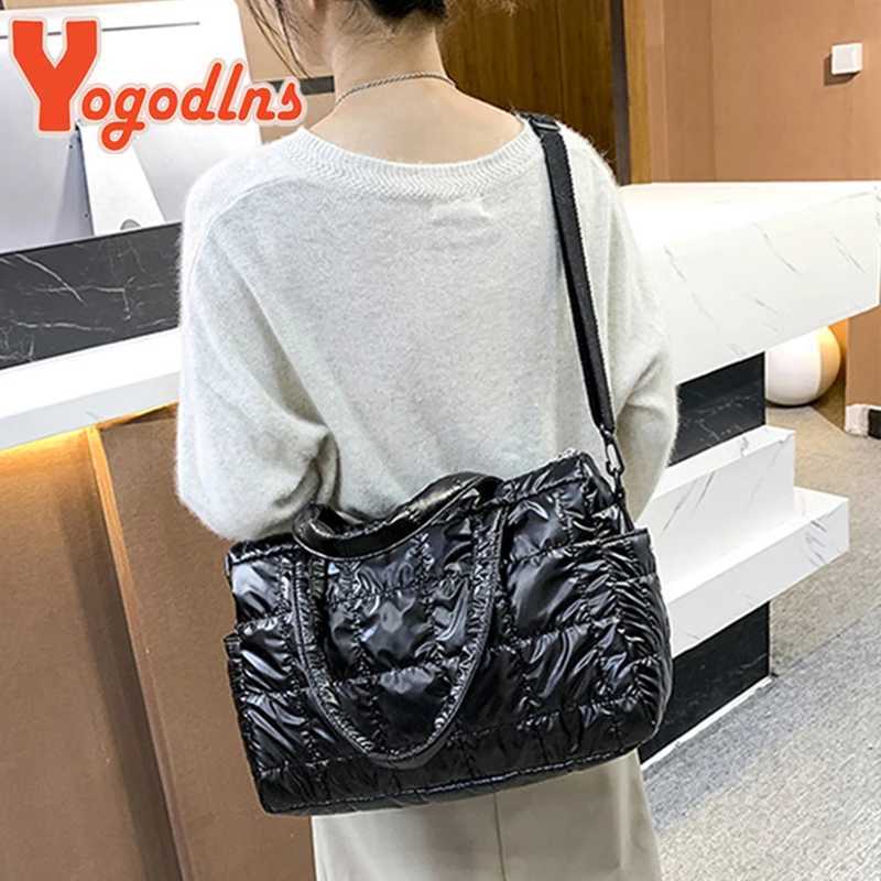 Yogodlns Luxury Space Padded Cotton Handbag Big Capacity Shoulder Bag Waterproof Nylon Bag Travel Down Crossbody Bag Purse Bolsa Z251018
