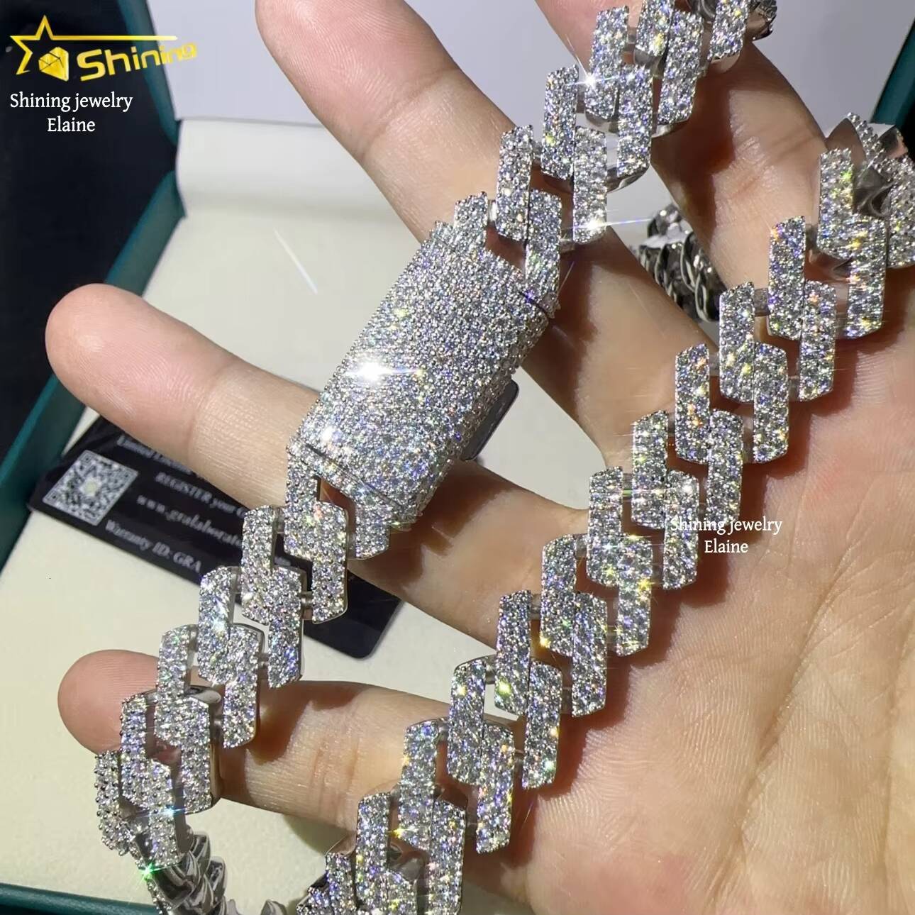 925 Sterling Silver 15MM Iced Out VVS Moissanite Diamond Moissanite Hip Hop Fine Jewelry Miami Cuban Link Chain Necklace
