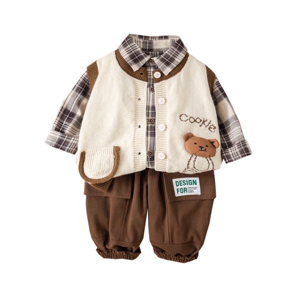 Baby Spring and Autumn Set 1-3 Year Old Boys' Bear Sweater 3-Piece Set Trendy Children's Korean Version Clothes Children's Clothing Tre