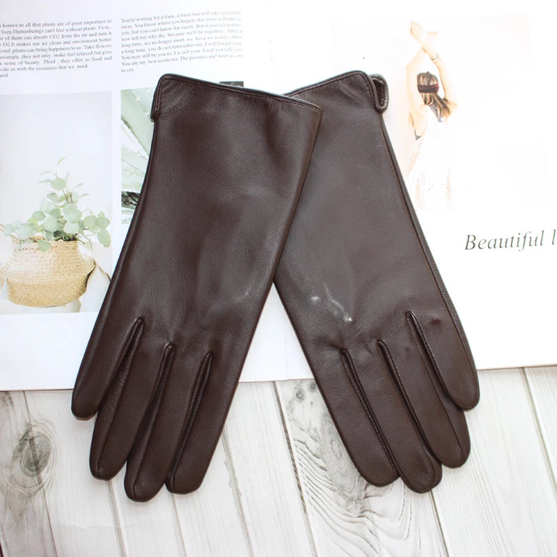 Ladies Sheepskin Touch Screen Gloves Single Leather Thin Unlined Classic Solid Color Versatile Straight Driving Gloves 251015