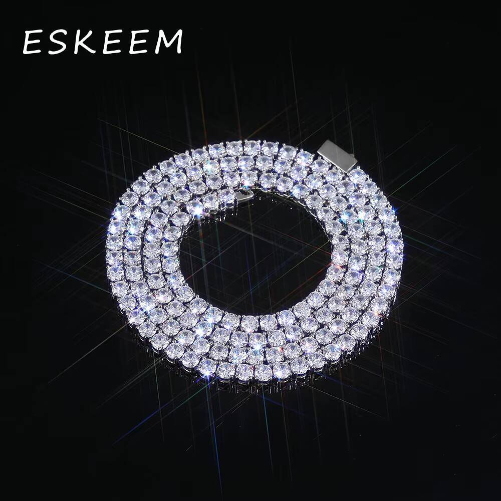 Women Jewelry 345mm VVS Moissanite Tennis Chain 925 Silver Spring Buckle Diamond Tennis Chain Bracelet Iced Out Hip Hop Style