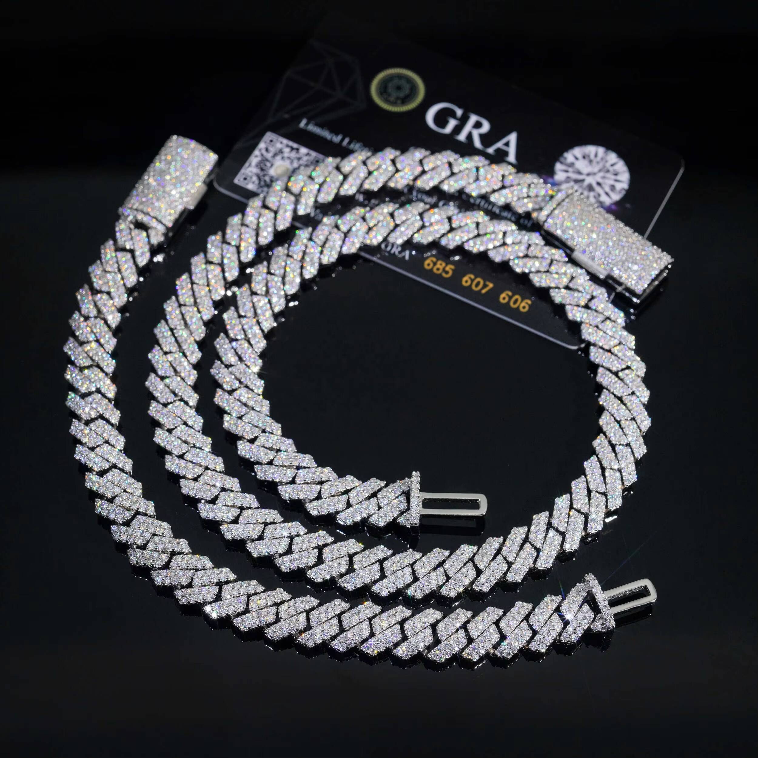 Wholesale Vvs Moissanite 10mm Iced Out Prong Set Cuban Chain S925 Silver Diamond 14KWhite Gold Plated