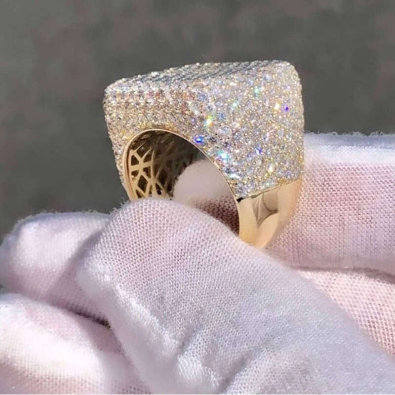 Men's Style Signet 14k Iced Bright Round Cut Lab-Grown Hip-Hop Jewelry Rapper Pinky Ring