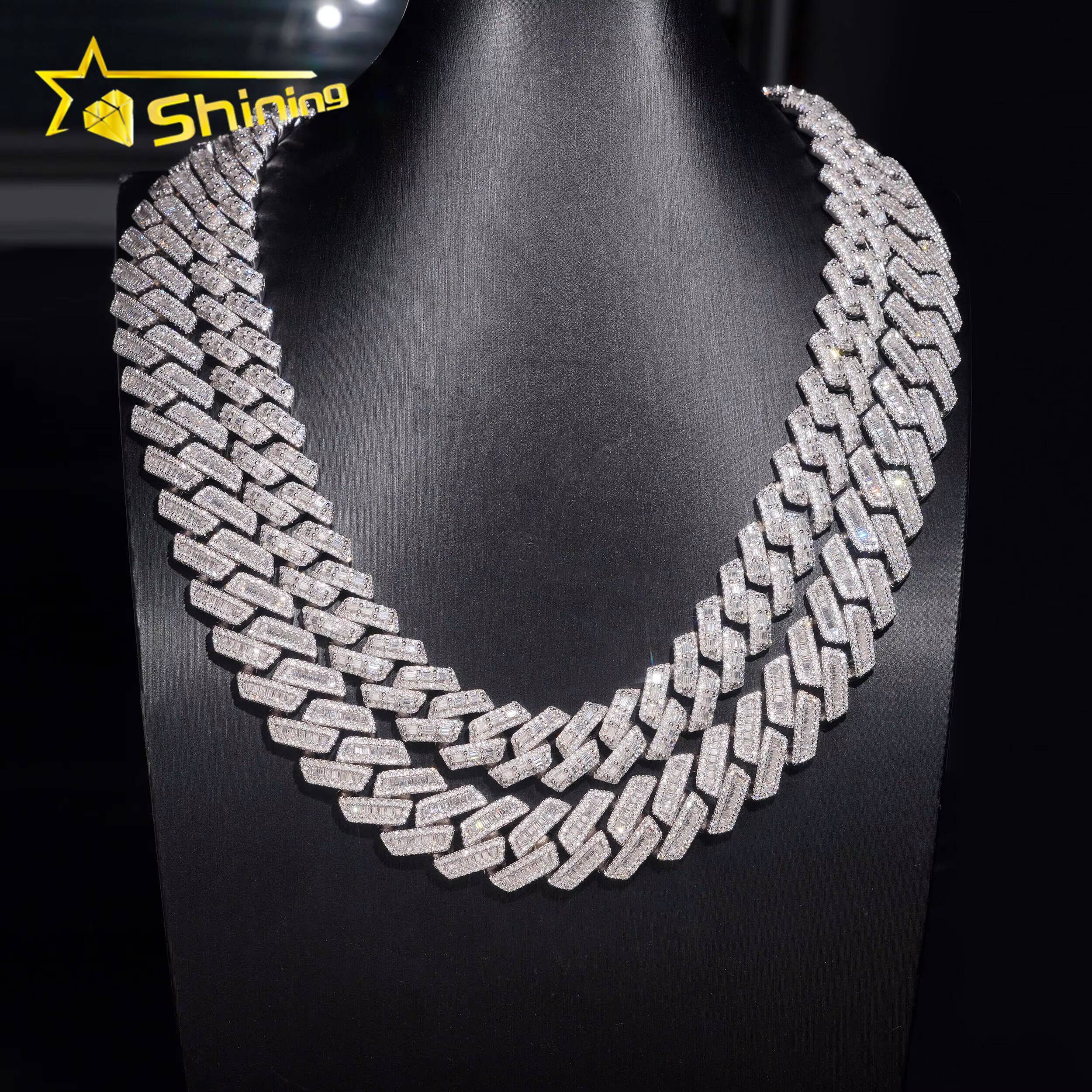 925 Silver Luxury 16mm 18mm Baguette Moissanite Diamond Cuban Link Chain Fine Jewelry Custom Iced Out Men Cuban Link
