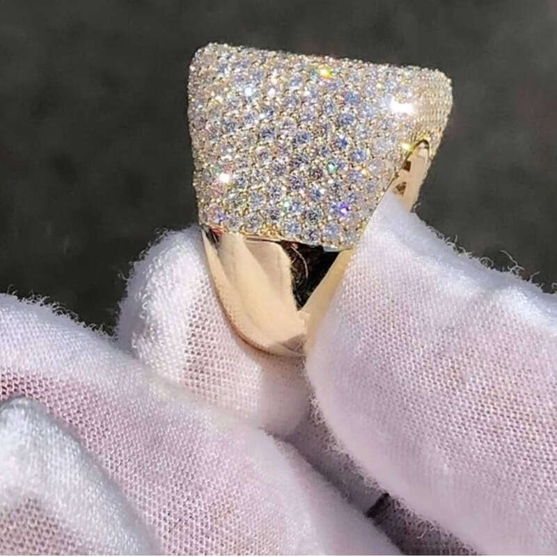 Men's Style Signet 14k Iced Bright Round Cut Lab-Grown Hip-Hop Jewelry Rapper Pinky Ring