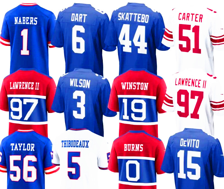 nfl Giants Jersey 6 Jaxson Dart Deonte Banks Cam Skattebo Jameis Winston Wan'Dale Robinson Devin Singletary DeVito Tyrone Tracy Jr Darius Slayton Dru Phillips
