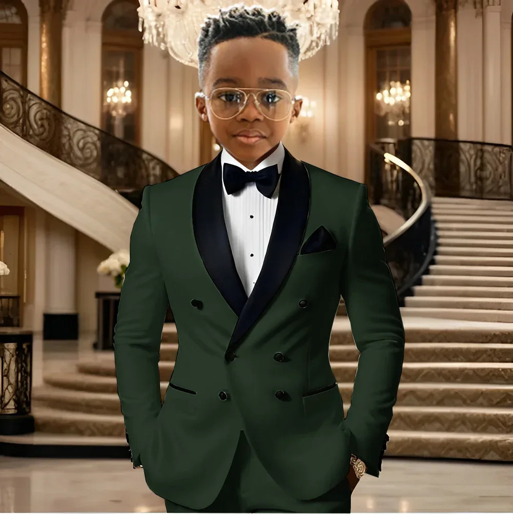 Boy Suits for Wedding Tuxedos with Black Shawl Lapel Double Breasted Mint Kids Wear Two Pieces Slim Flit Prom Party Blazer 251017