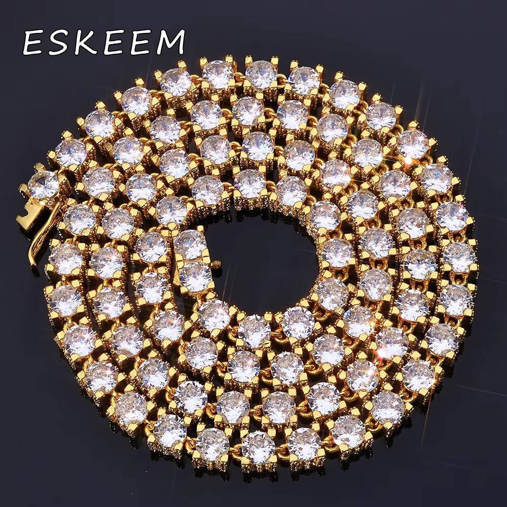 Eskeem Womens 6mm Tennis Chain Necklace Iced Out Cubic Zirconia Stones Bling Hip Hop Fine Jewelry