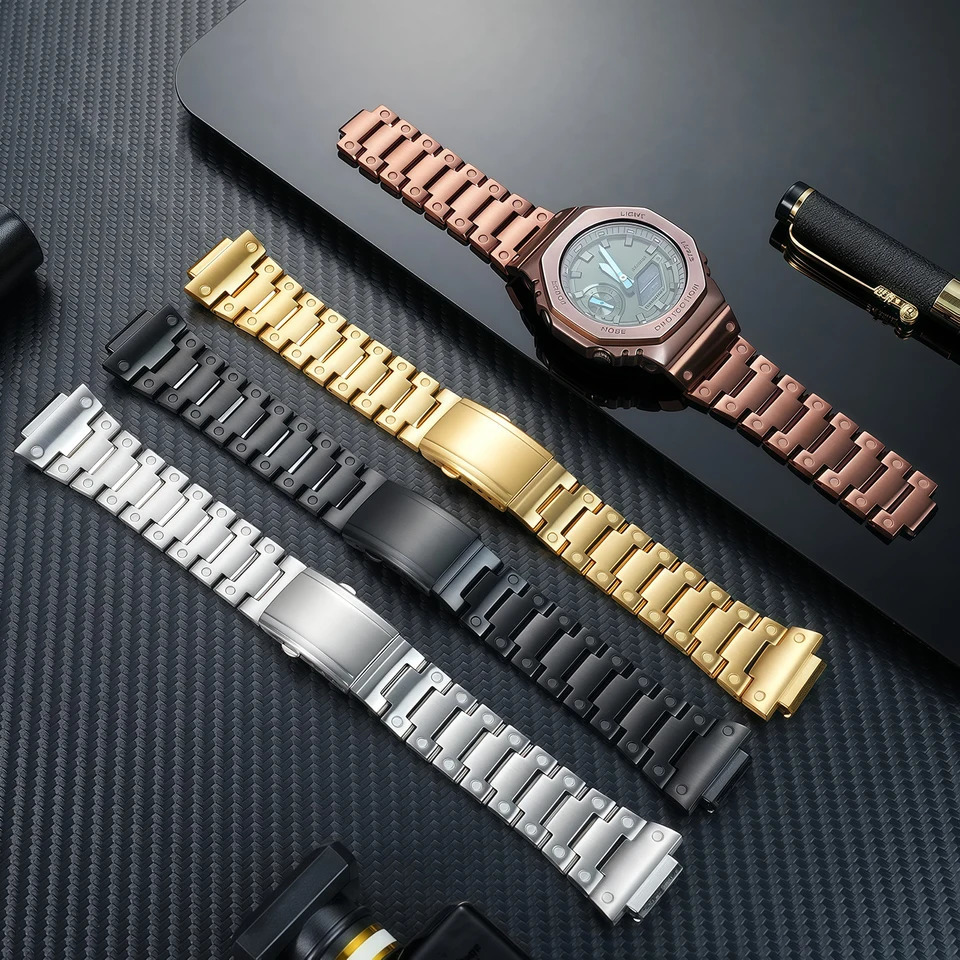 GM2100 Modified Stainless Steel Strap For Casio gm2100 Metal Stainless Steel Watch Chain GM2100 coffee colour steel band 251016