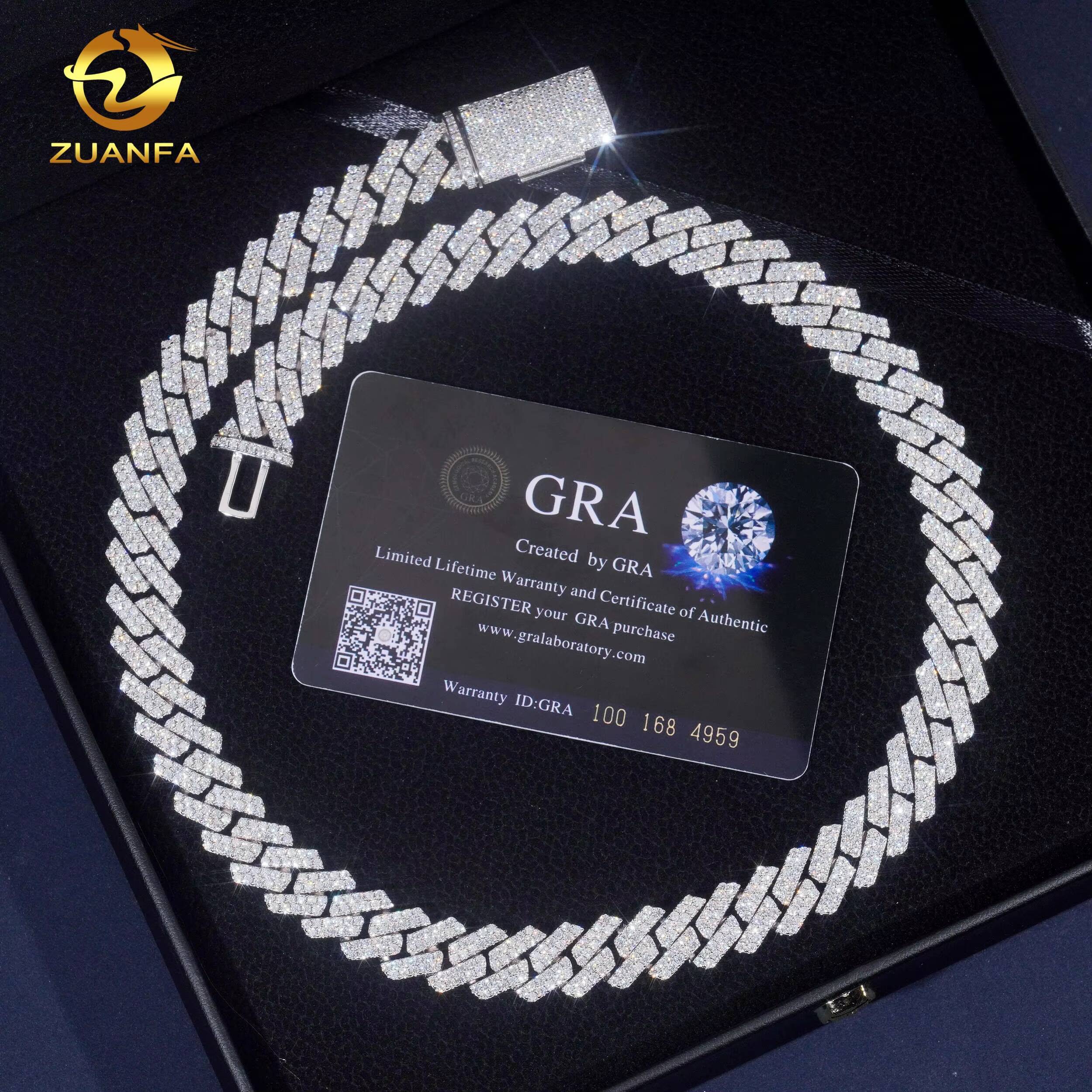 13mm 2Row Custom Hip Hop Jewelry Necklace Iced Out Diamond Cuban Link Chain 925 Sterling Silver Moissanite Men Bracelet Necklace