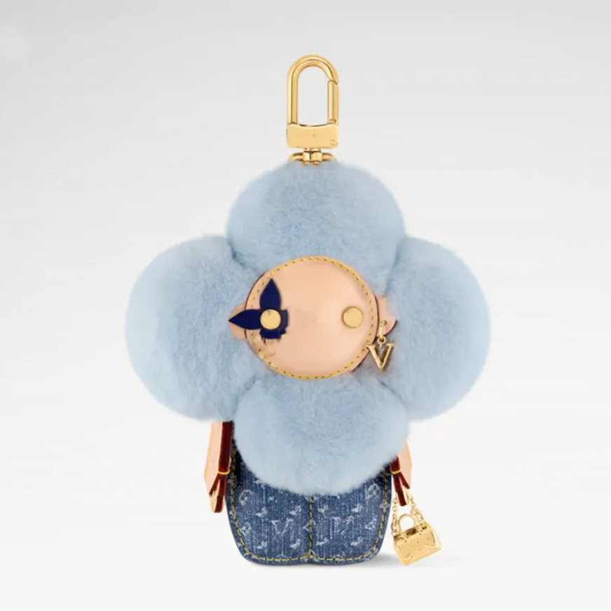 designer Luxury Keychains Pink Blue Furry Sunflower Keychain Bag Charms Pendant Accessories Sun flower Doll Car KeyRings Holiday Gifts