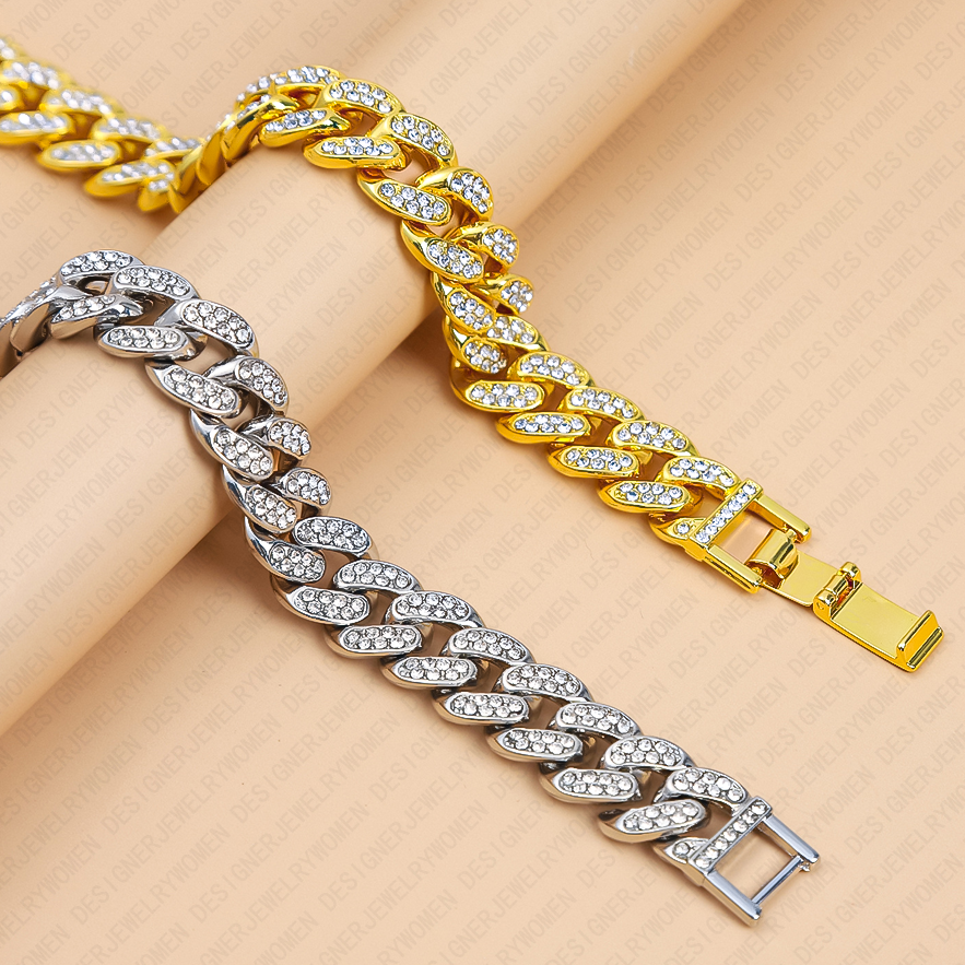 Designer Bracelet Bracelet Women Hip Hop Cuban Full Pave Bracelets Chunky Bracelet Luxury Jewelry Jewellery Designer for Women Iced Out Sparkling Bold