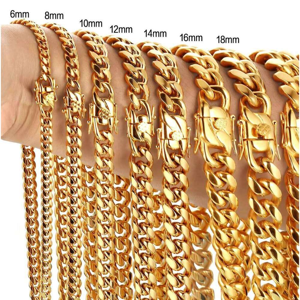 New Gold-Plated sterling silver 6-18mm Matte Monaco Necklace Miami Curb Cuban Chain