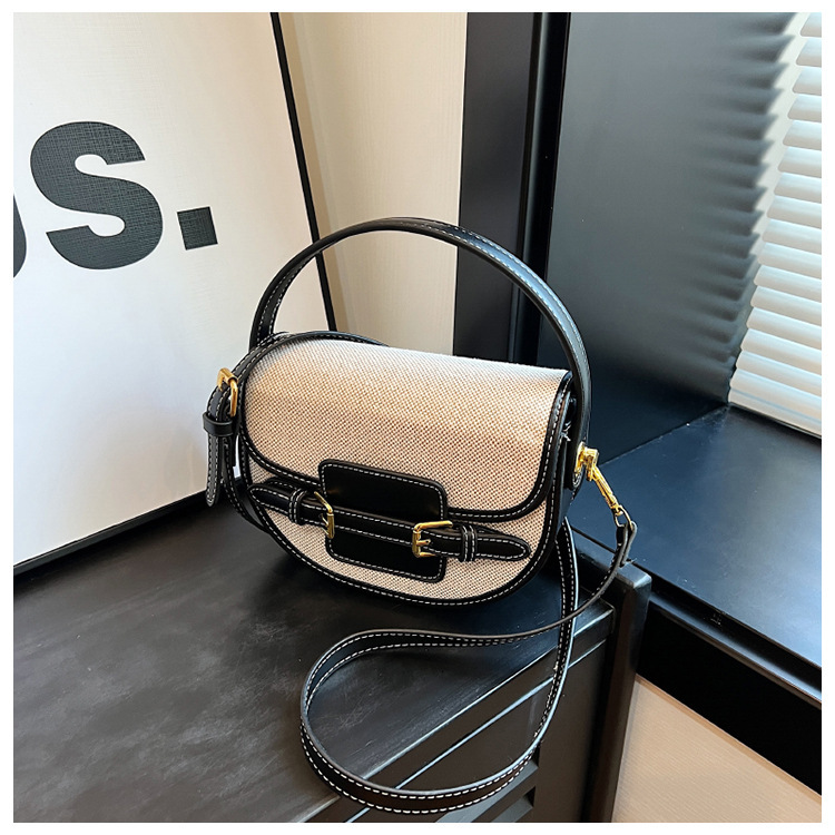 Luxury Brand Designer Bag Semicircular Handheld Saddle Bag For Women, Fashionable Color-Block Korean Style, Niche Design, Patchwork Commuter Shoulder 