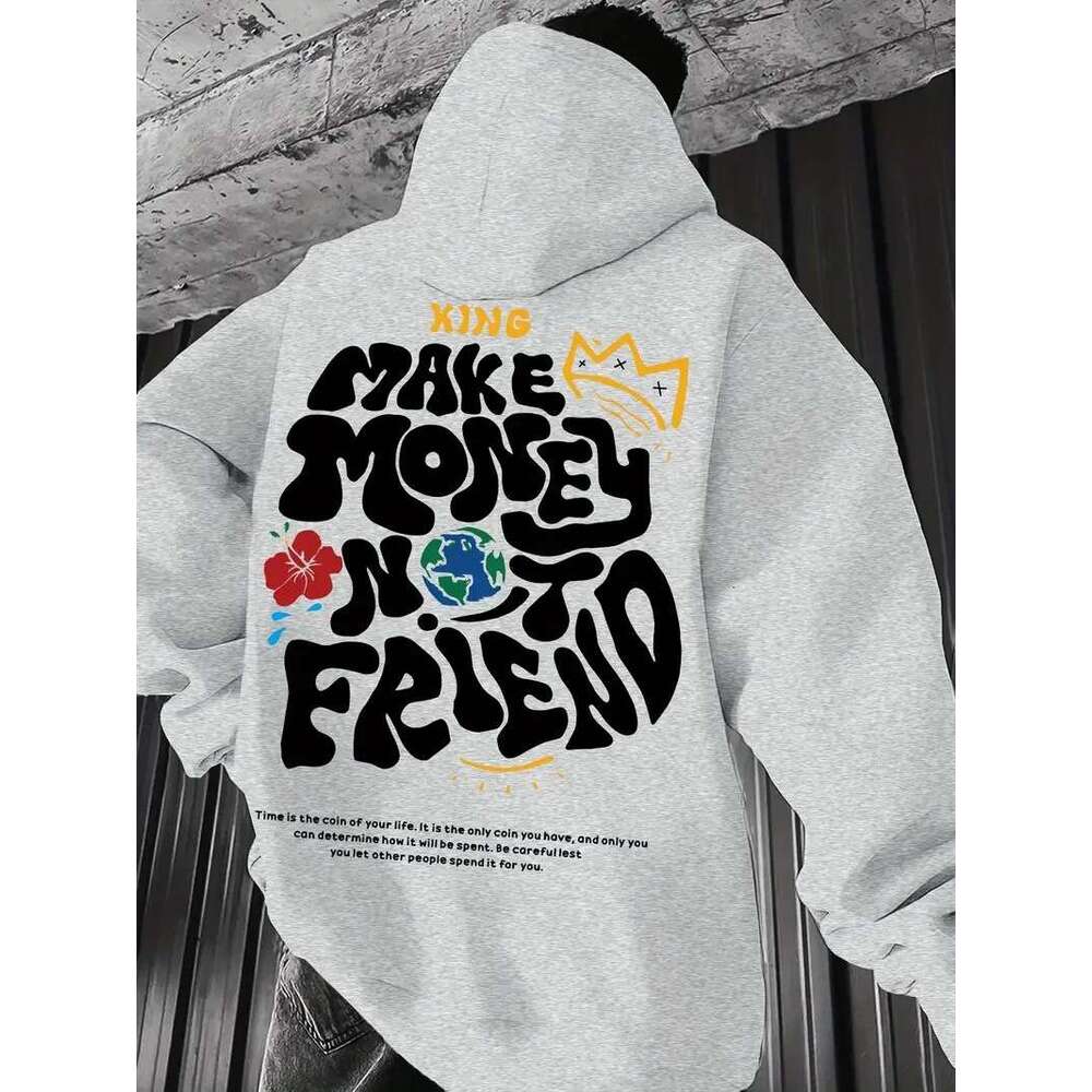 Fashionable Element Print Hoodies, Casual Pullover Sweatshirt With Long Sleeves, Slightly Stretchy Knit Polyester Fabric