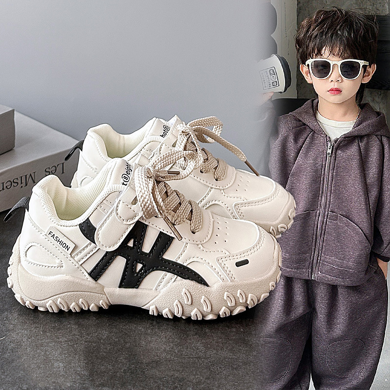 New children's leather sports shoes popular on campus, student running shoes for boys and girls, fashionable and casual designer shoes