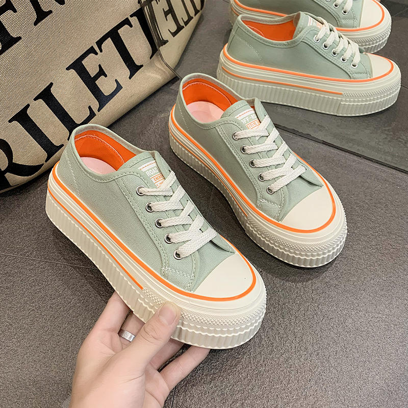 Women's Thick Bottom Canvas Shoes Spring New Style Casual Sports Platform Sneakers Versatile Flatform White Casual Board Shoes Women's Canva