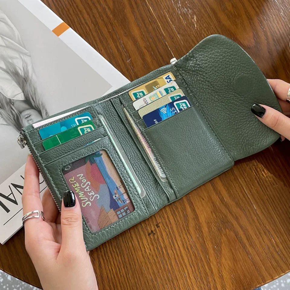 Short Wallets for Women Genuine Cow Leather Fashion Coin Purse Soft Cowhide Wallet Card Holder Fashion Solid Color Handbag 251013