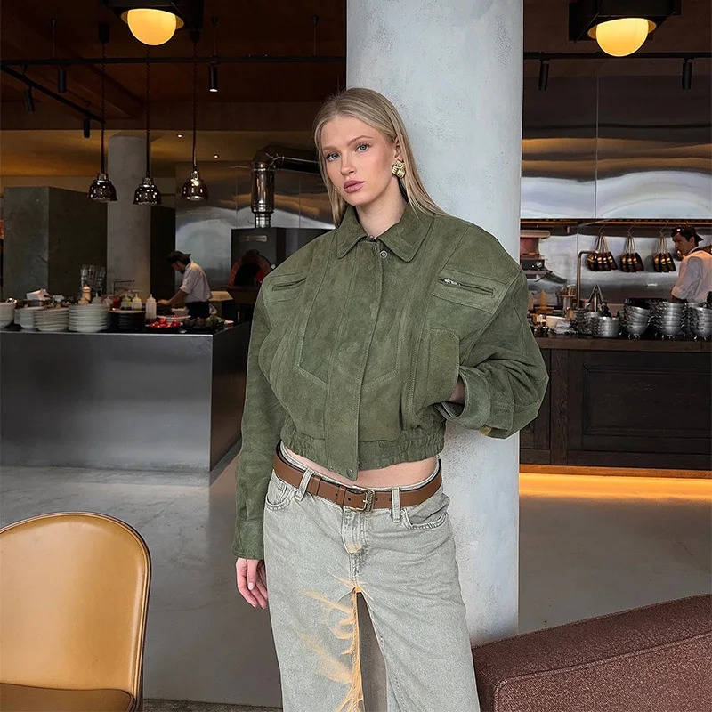 Retro Fashion Jacket Casual Trendy Cool Solid Color Autumn Winter Collar Zipper Short Coat Women Street Versatile Classic Style 251010