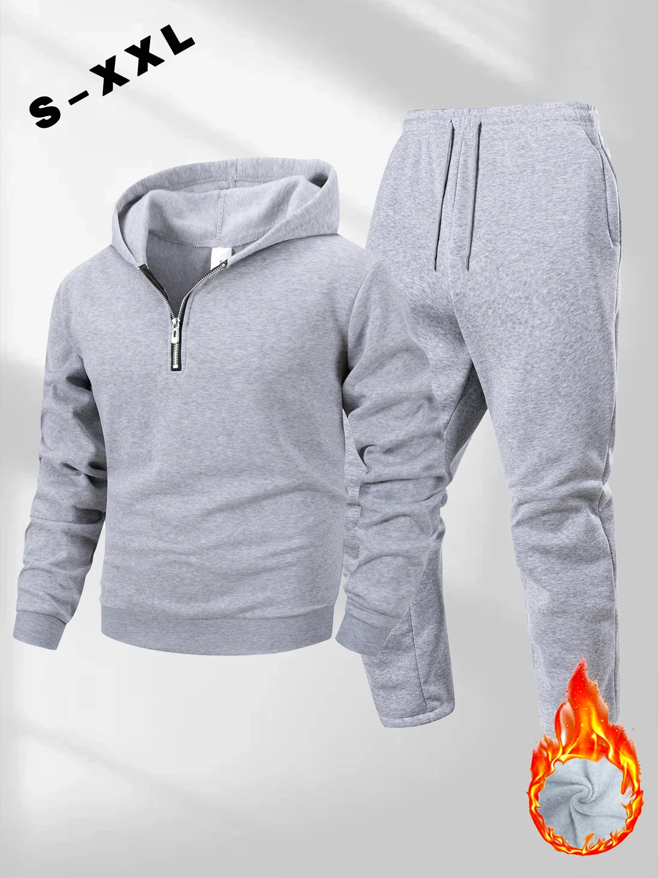 Mens Tracksuit Half Zipper Hoodie Trousers 2piece Set Autumn Winter Casual Sportswear Solid Color Daily Sweatshirt Pants 251016