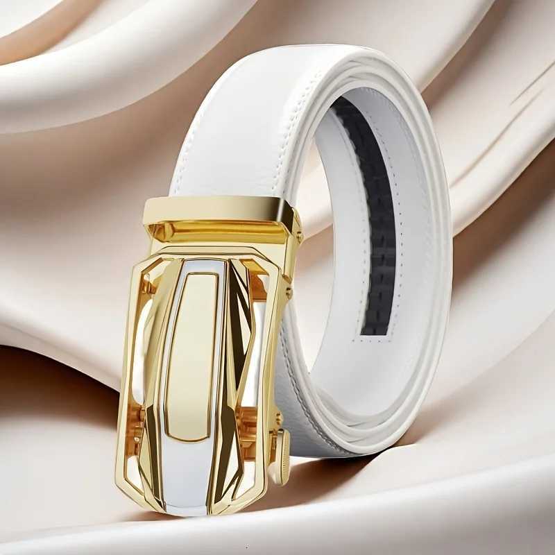 Mens White Belt Automatic Buckle Belt Fashion Business Trend Belt Casual Belt Wedding Belt Gift for Husband and Father W251018