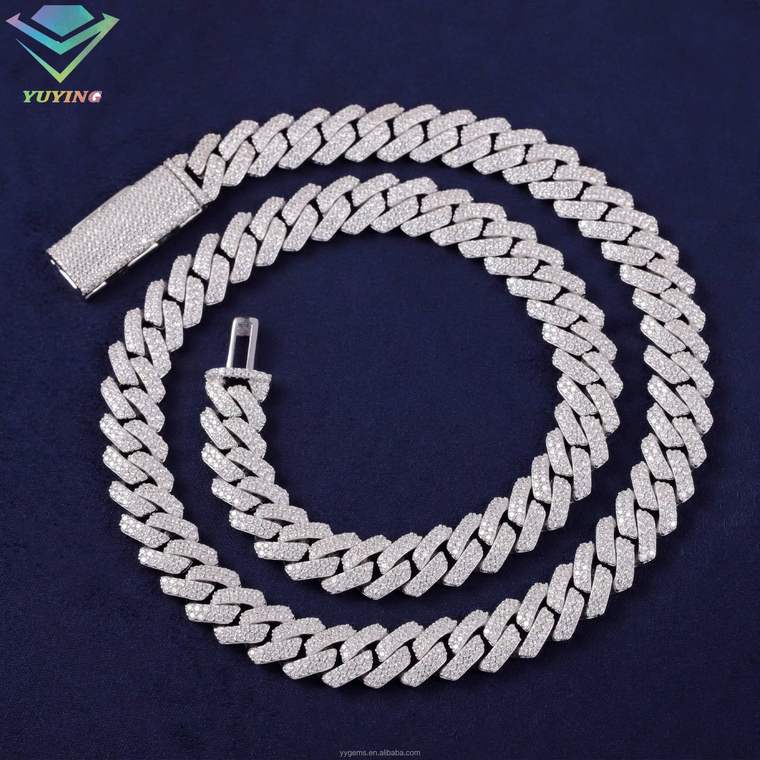Bestest Selling Wholesale Price 925 Sterling Silver Necklace Hand Set VVS Moissanite 18K Gold Plated 10MM Cuban Link Chains