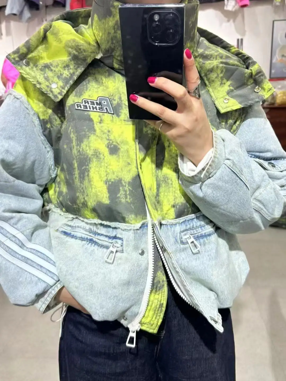 Winter Short Denim Spliced Removable Hooded Down Jacket Women White Duck Patchwork Jackets Female Thick Warm Parka Outwears 251017