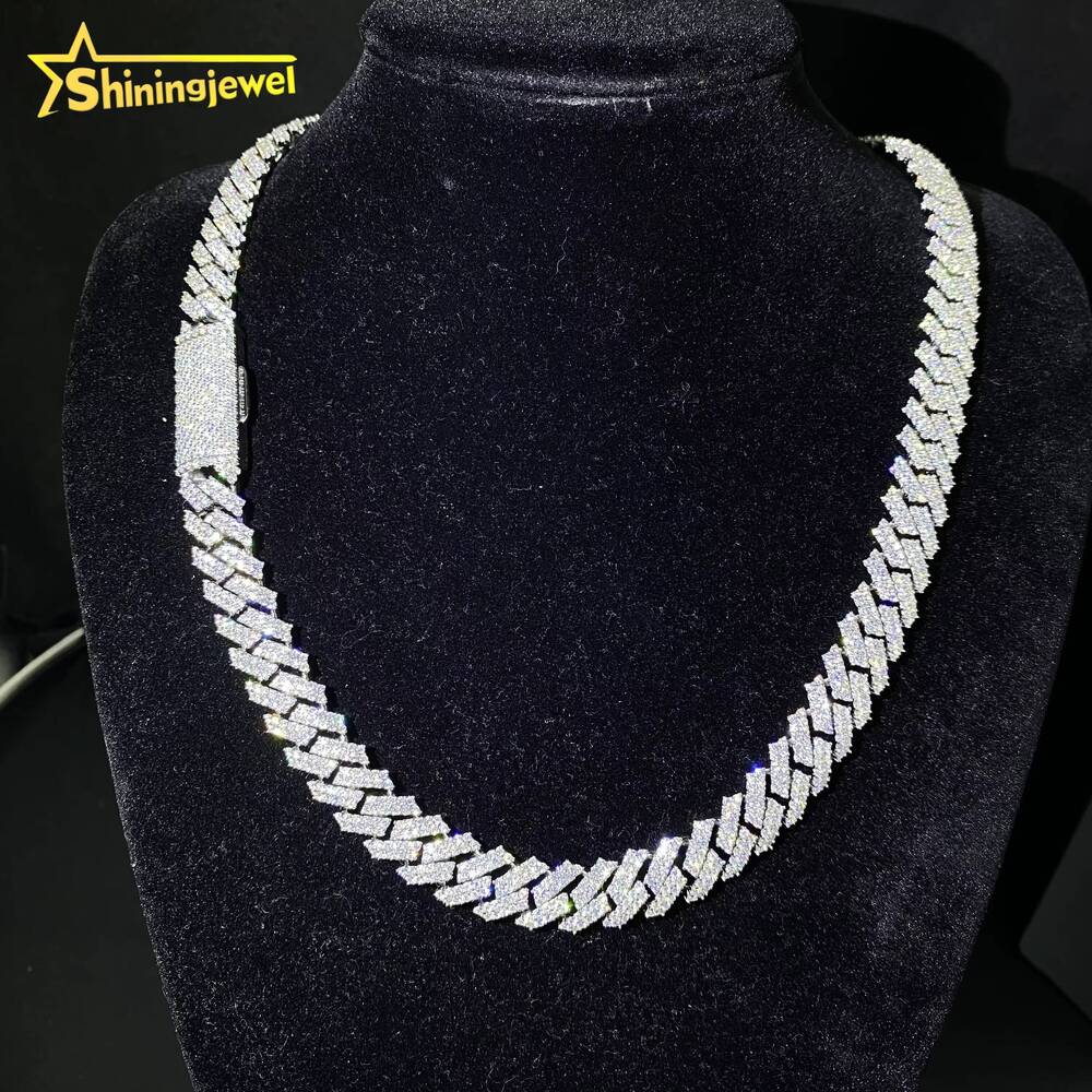 Pass Diamond Tester 12mm 2Rows Iced Out Hip Hop Jewelry Bracelet 925 Solid Silver VVS D Moissanite Cuban Link Chain Necklace