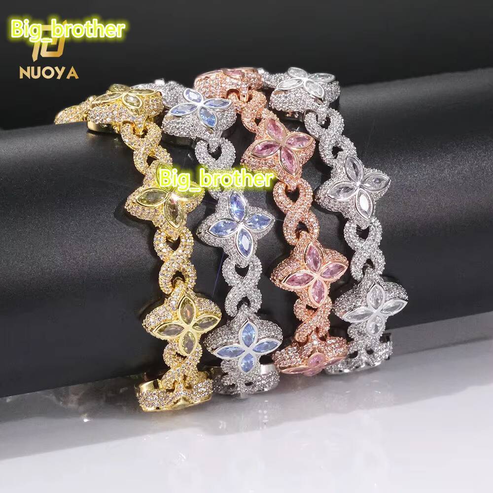 Designer necklace Hip Hop Jewelry Flower Cross Design Iced Out Diamond Chain Silver Gold Four Leaf Clover Infinity Miami Cuban Link Bracelet
