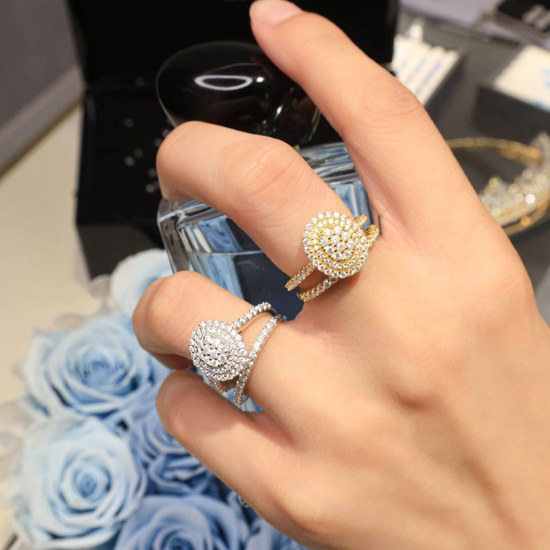 Luxury 14k18k Gold 925 Sterling Silver Engagement Wedding Ring Moissanite Diamond Womens Jewelry Promise Unisex for Party