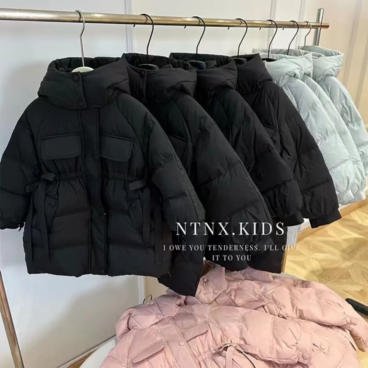 Kids Girls Solid Cotton Coat Loose Full Sleeve Hooded Thermal Padded Jacket 513Y Children Autumn Winter Warm Long Quilted Coats 251017