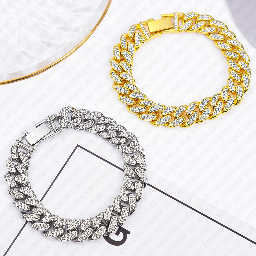 Designer Bracelet Bracelet Women Hip Hop Cuban Full Pave Bracelets Chunky Bracelet Luxury Jewelry Jewellery Designer for Women Iced Out Sparkling Bold