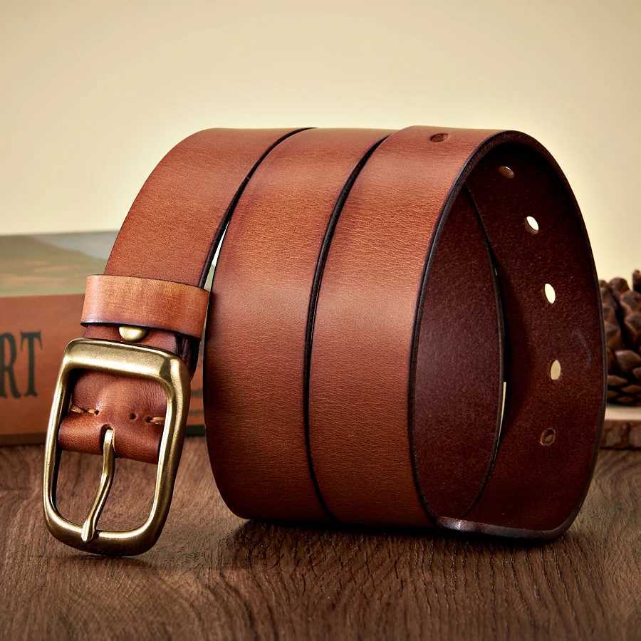 33CM High Quality Natural Cowskin Genuine Leather Belt Men Casual Copper Buckle Business Male Strap For Jeans Cowboy Cintos W251018