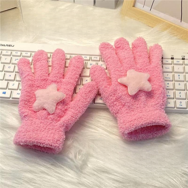 Ins Korean Milk Powder Star Gloves Coral Fleece Warm Student Winter Outdoor Cycling Bestie Same Style