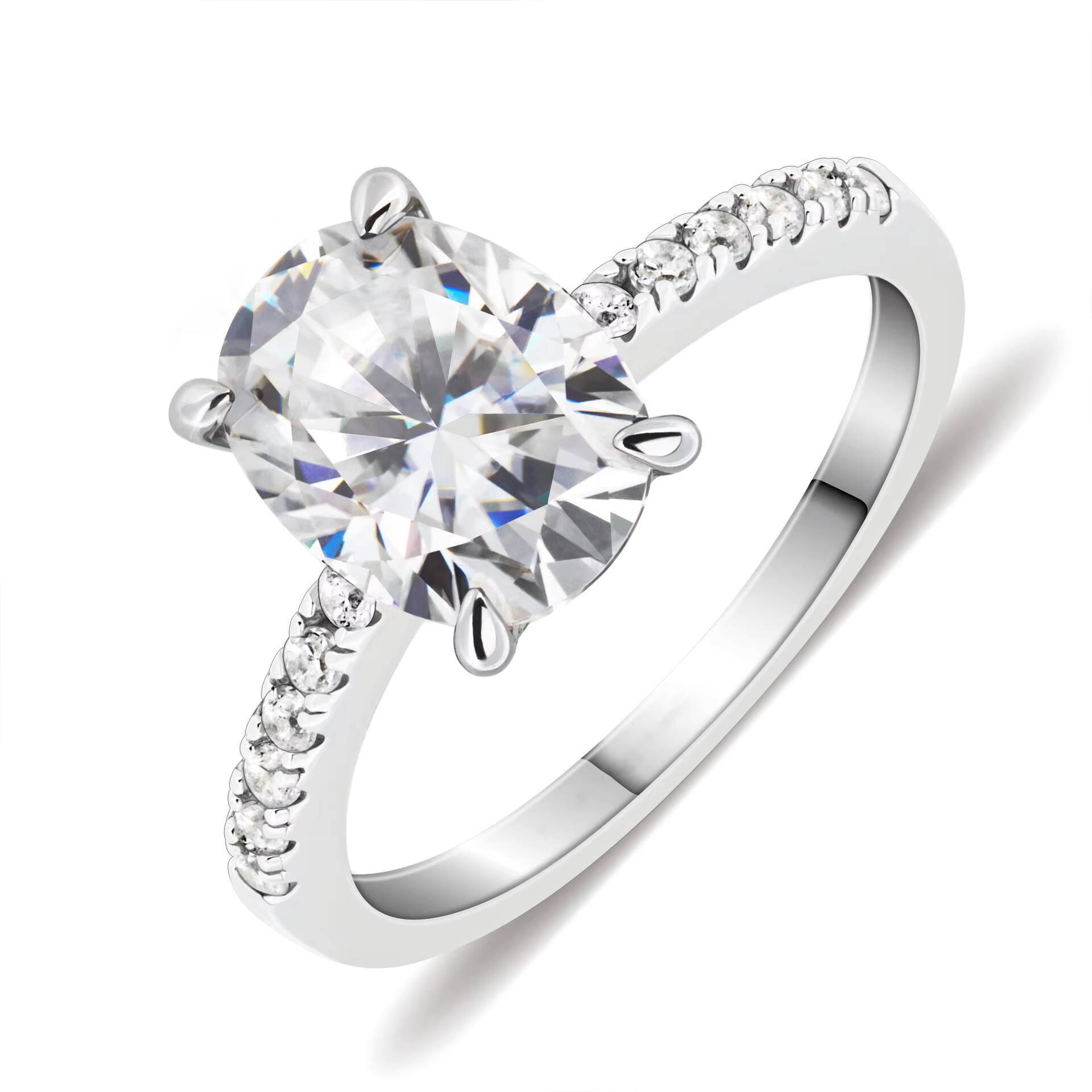 S925 Sterling Silver Plated 18K White Gold Diamond Ring Set VVS Oval Fashionable Light Luxury Moissanite Wedding Ring for Women