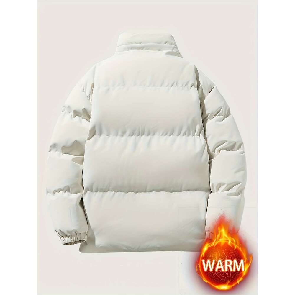 Men's Windproof With Graphene Lining Stand Collar Thick Full-Zip Front, Loose Fit For Skiing, Snowboarding & Ctivities - White/Turquoise Blue -Fi