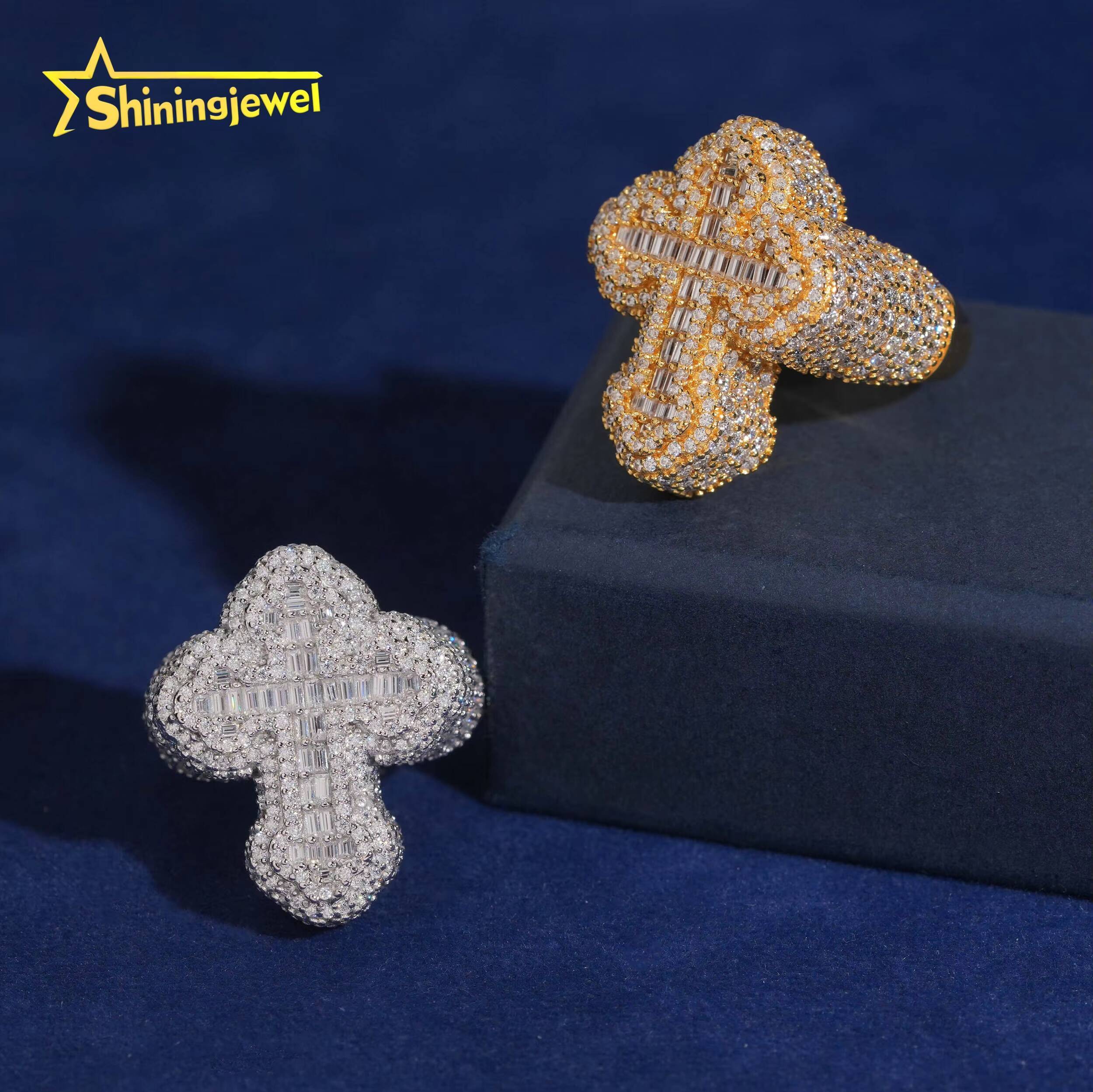 Hip Hop 925 Sterling Silver Ring GRA Certificated Iced Out Fully VVS Moissanite Cross Ring Custom Men Moissanite Ring