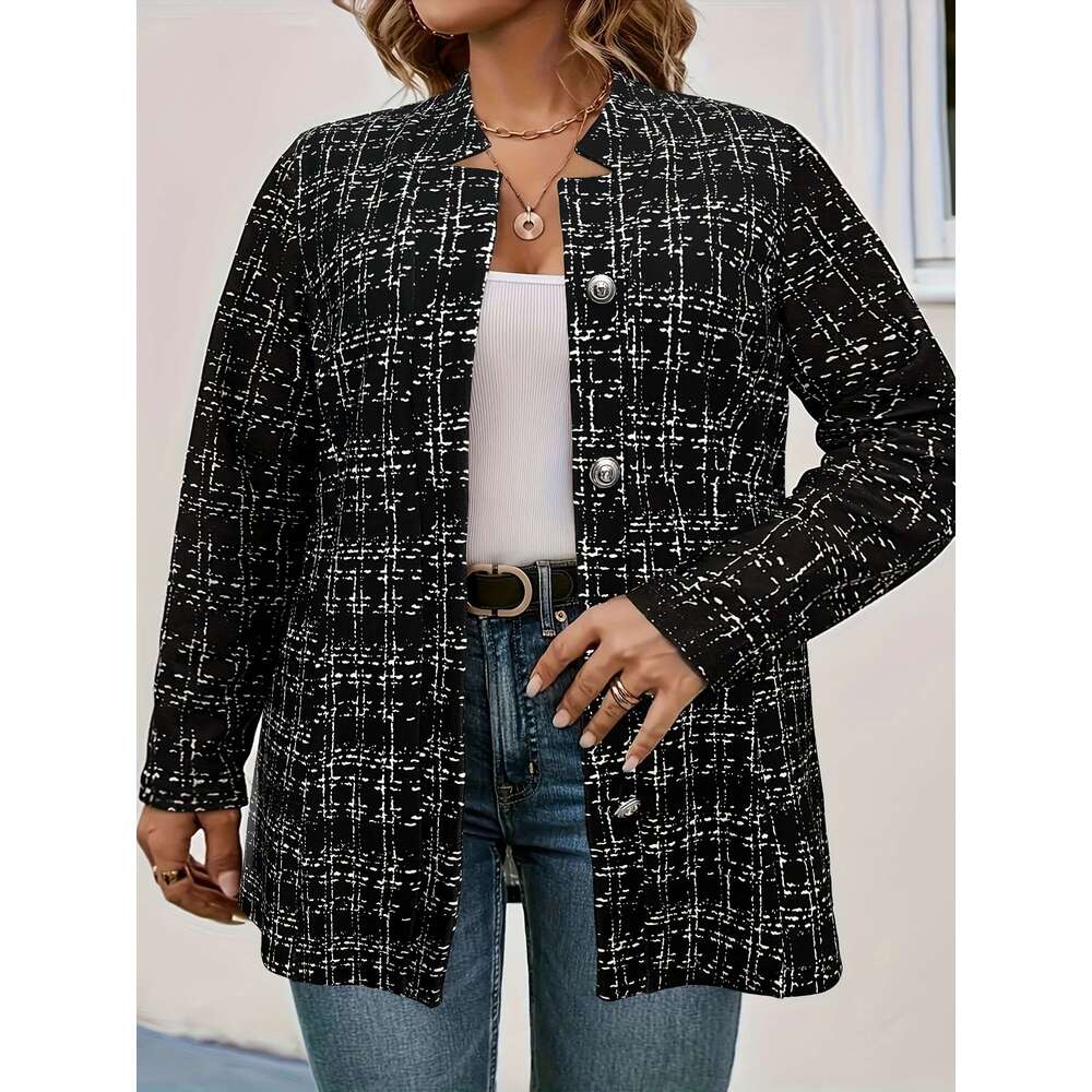 Plus Size Elegant Long Sleeve Button Front Coat, Women's Outerwear