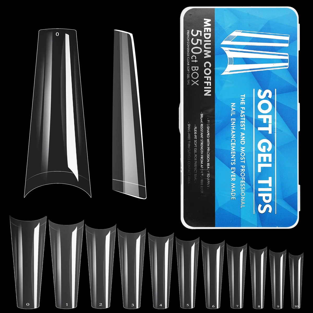 550pcs Coffin Almond Soft Gel Nail Tips False Half Cover Press On Acrylic Nails 11Sizes Fake Nails DIY Manicure Extension Tools 251015