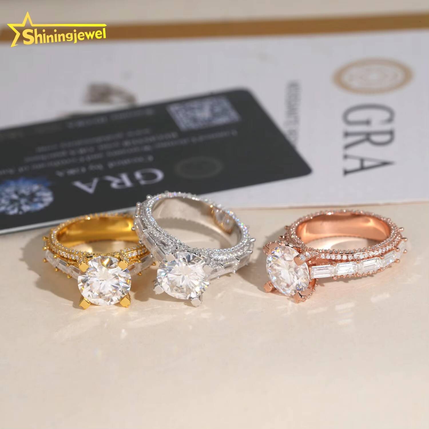 Fashion Men Moissanite Ring Hip hop Iced Out Round 5ct Hip Hop Ring 925 Silver Moissanite Wedding Band Pass Diamond Tester