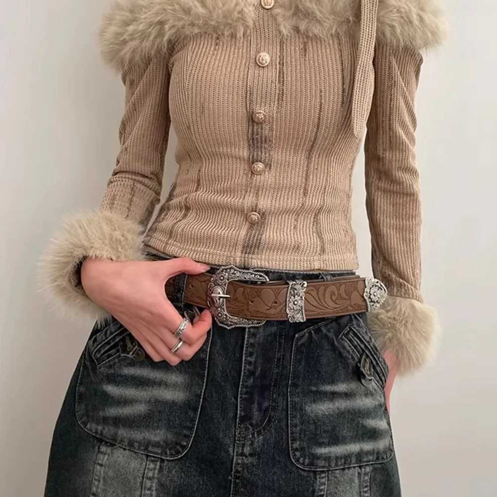 Luxury Vintage PU Leather Waistband Versatile with Metal Caved Buckle Pin Buckle Belt Y2k Jeans Belt W251018