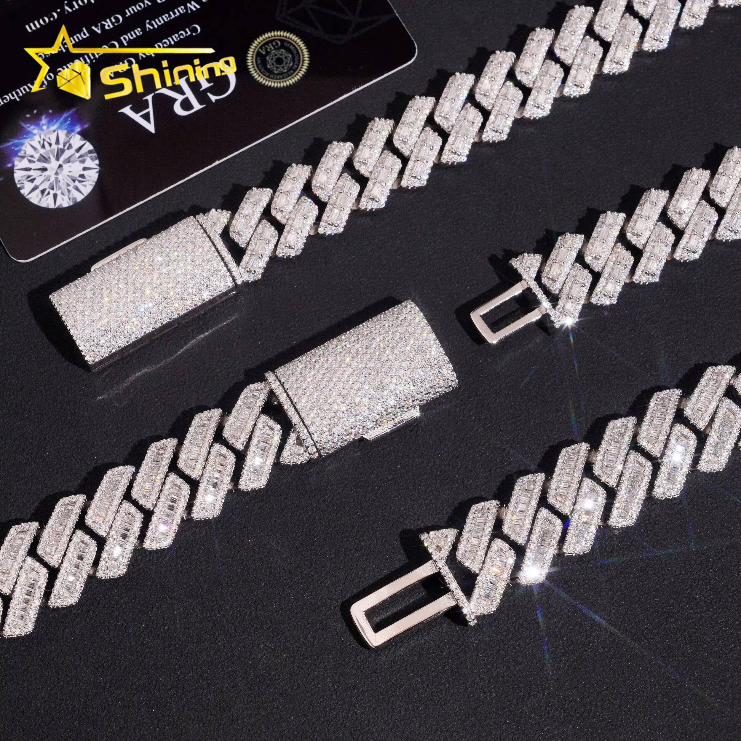 925 Silver Luxury 16mm 18mm Baguette Moissanite Diamond Cuban Link Chain Fine Jewelry Custom Iced Out Men Cuban Link