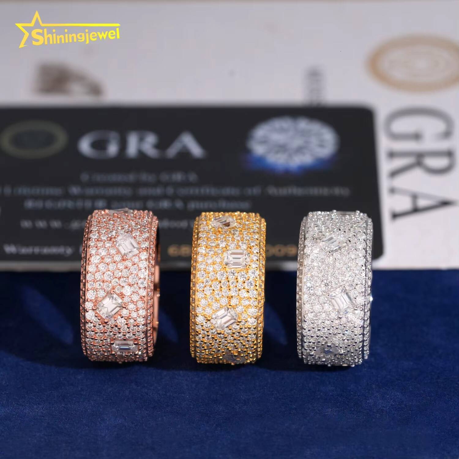 Iced Out Ring for Men Mix Diamond Setting Pass Diamond Tester Hip Hop Rings S925 Silver Moissanite Band