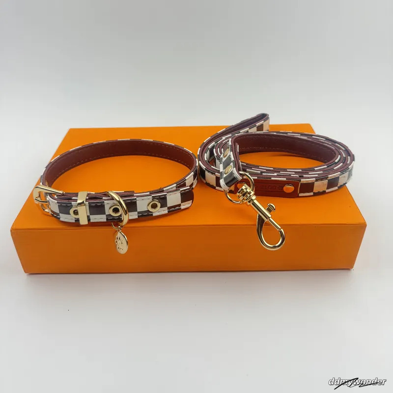 Classic Plaid Dog And Leash Set - Adjustable Leather Collar With Charm For Small To Medium Dogs Ddmywonder