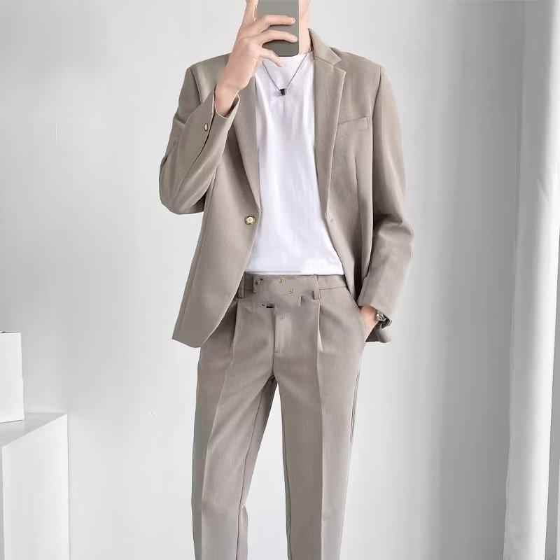 k1702 Men's Formal Business Casual Suit - Elegant Wedding Wear with Double Breasting Detail