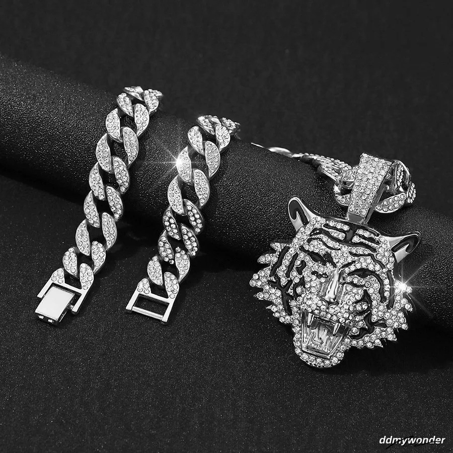 Men's Alloy Cuban Chain Necklace With 3D Tiger Pendant - Hip Hop Style Statement Jewelry Ddmywonder