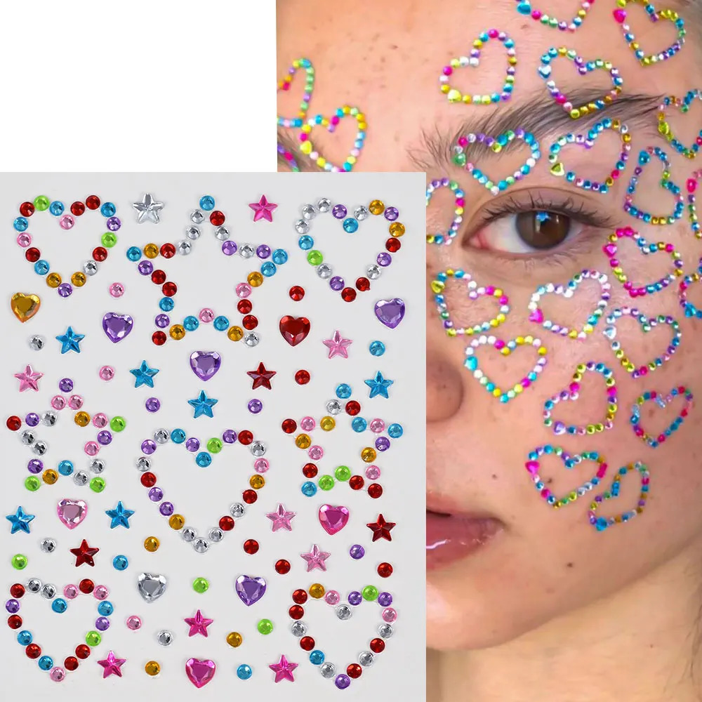 1pc 3D Face Aurora Crystal Diamond Tattoo Stickers DIY Eyes Face Body Star Pearl Rhinestones Festival Makeup Tattoos Stickers 251015