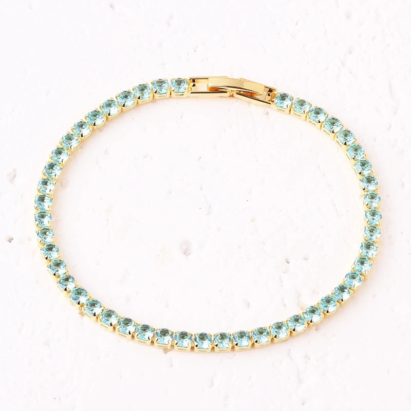 3mm Sparking 5A Cubic Zirconia Prong Setting CZ Rainbow Chain Tennis Hip Hop Bling Women Purple Green Color Bracelet 251011