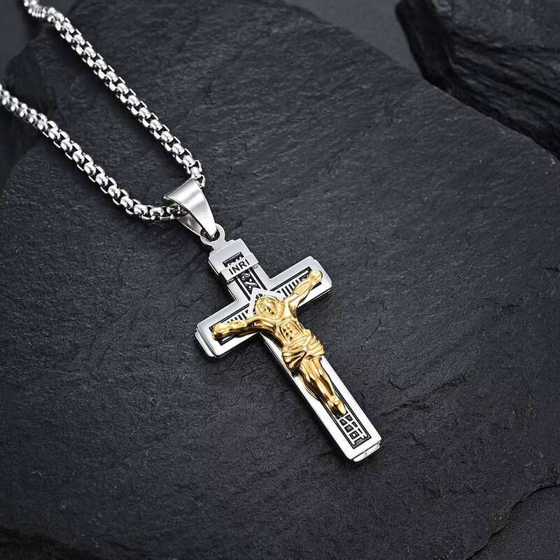 2025 sterling silver Cross Pendant Christian Men's Necklace